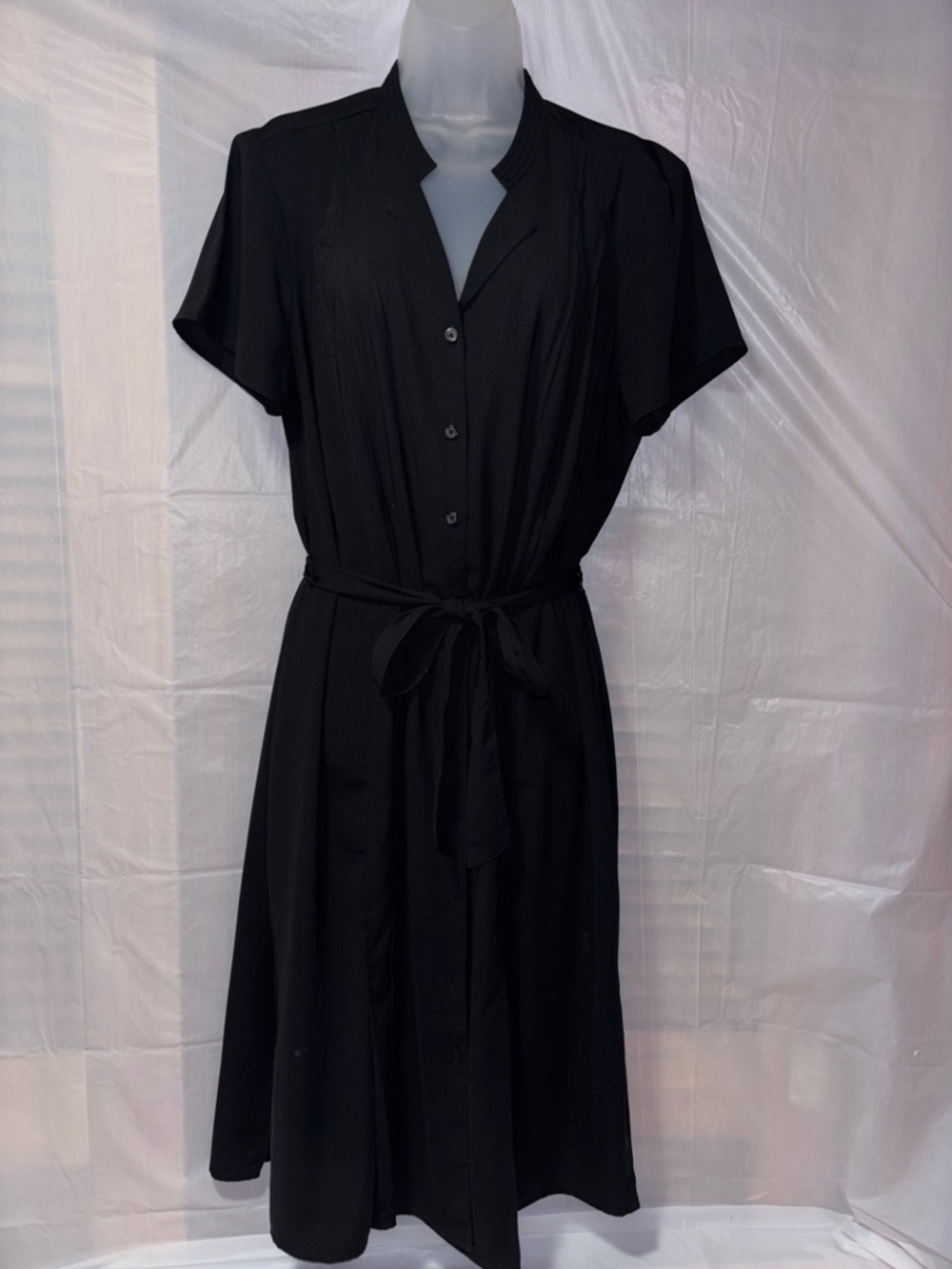 Dana Buchman Black T-Shirt Dress w/Tie Waist Two Pockets and Side Slits